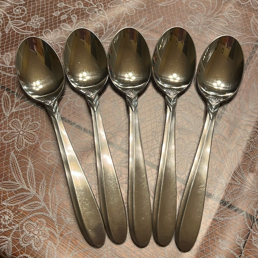 🥄 Berkley Stainless Vintage Sea Spray Spoons JAPAN Set of 5 teaspoons VGUC